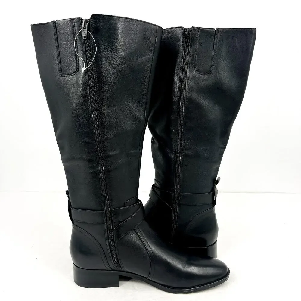 Naturalizer Womens Rena Knee High Boots 8.5M WIDE CALF Black Leather NWOB